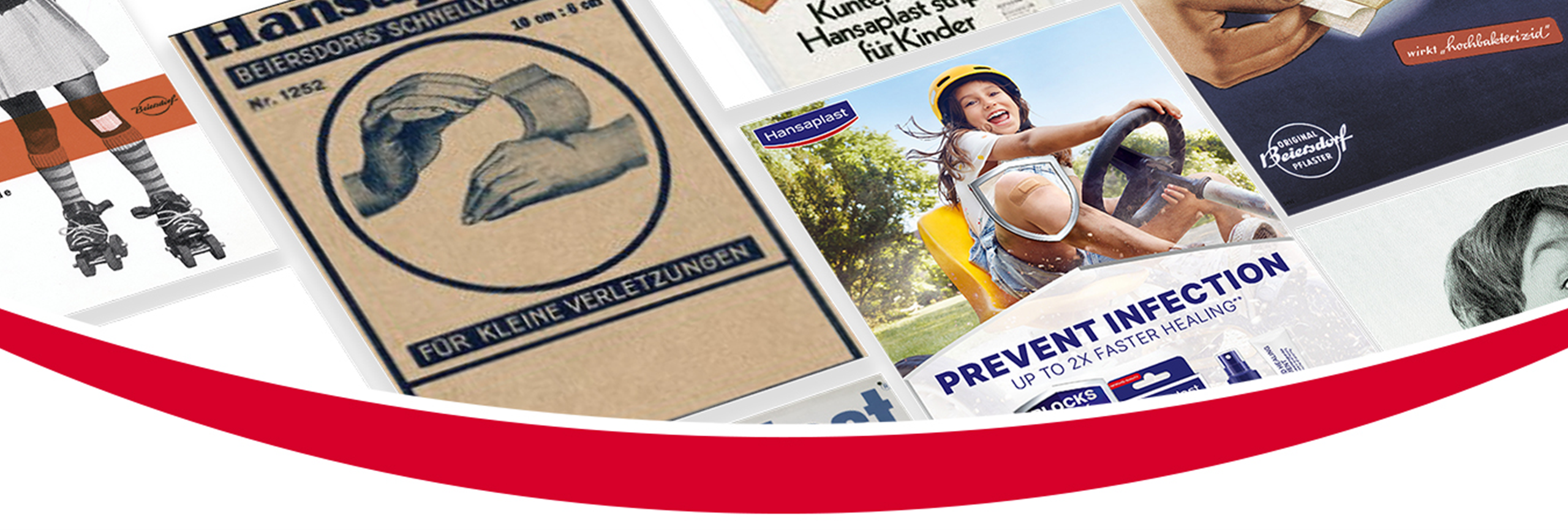 A compilation of Hansaplast ads throughout the last century is displayed.