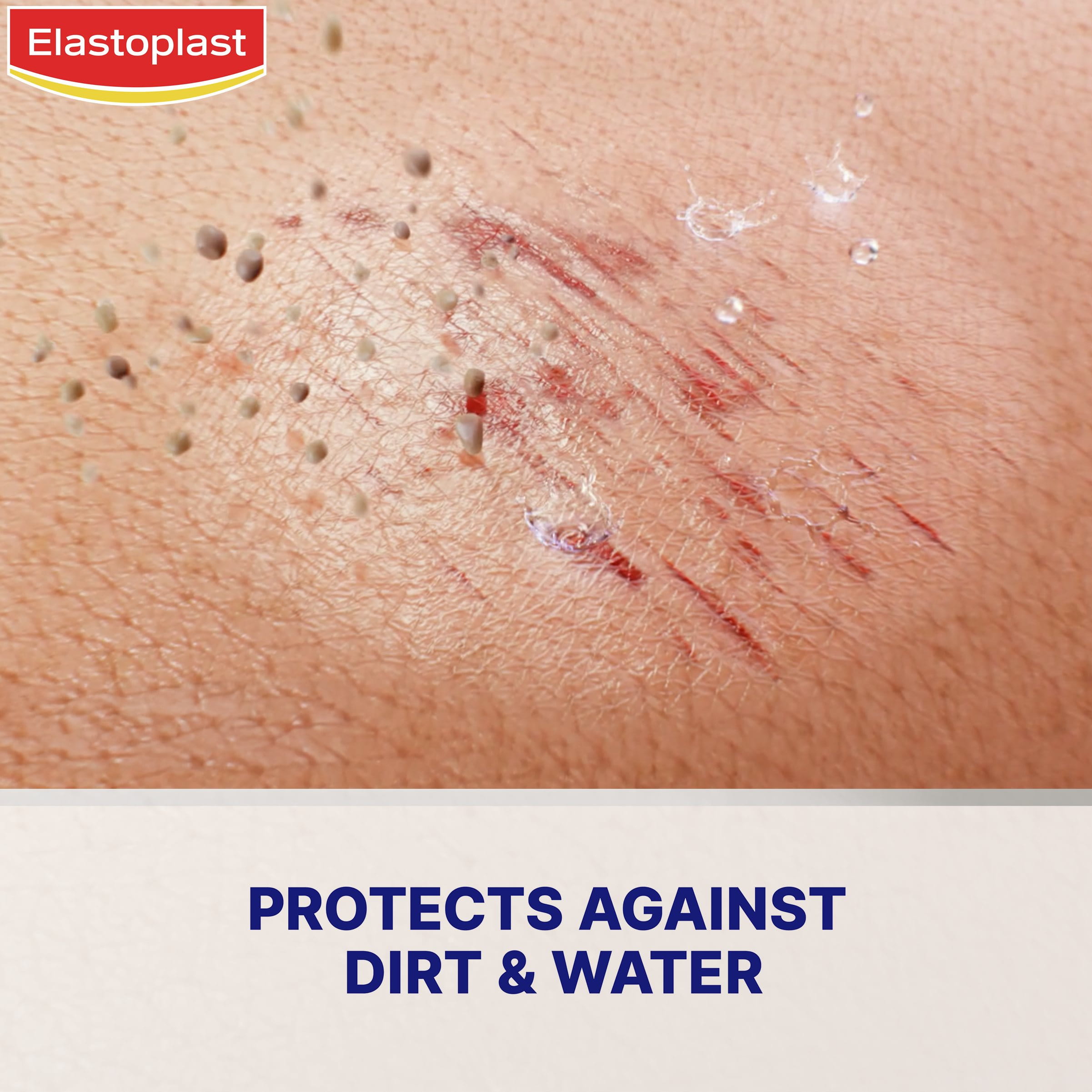 Image showing how Elastoplast Liquid Plaster protects cuts from water and dirt