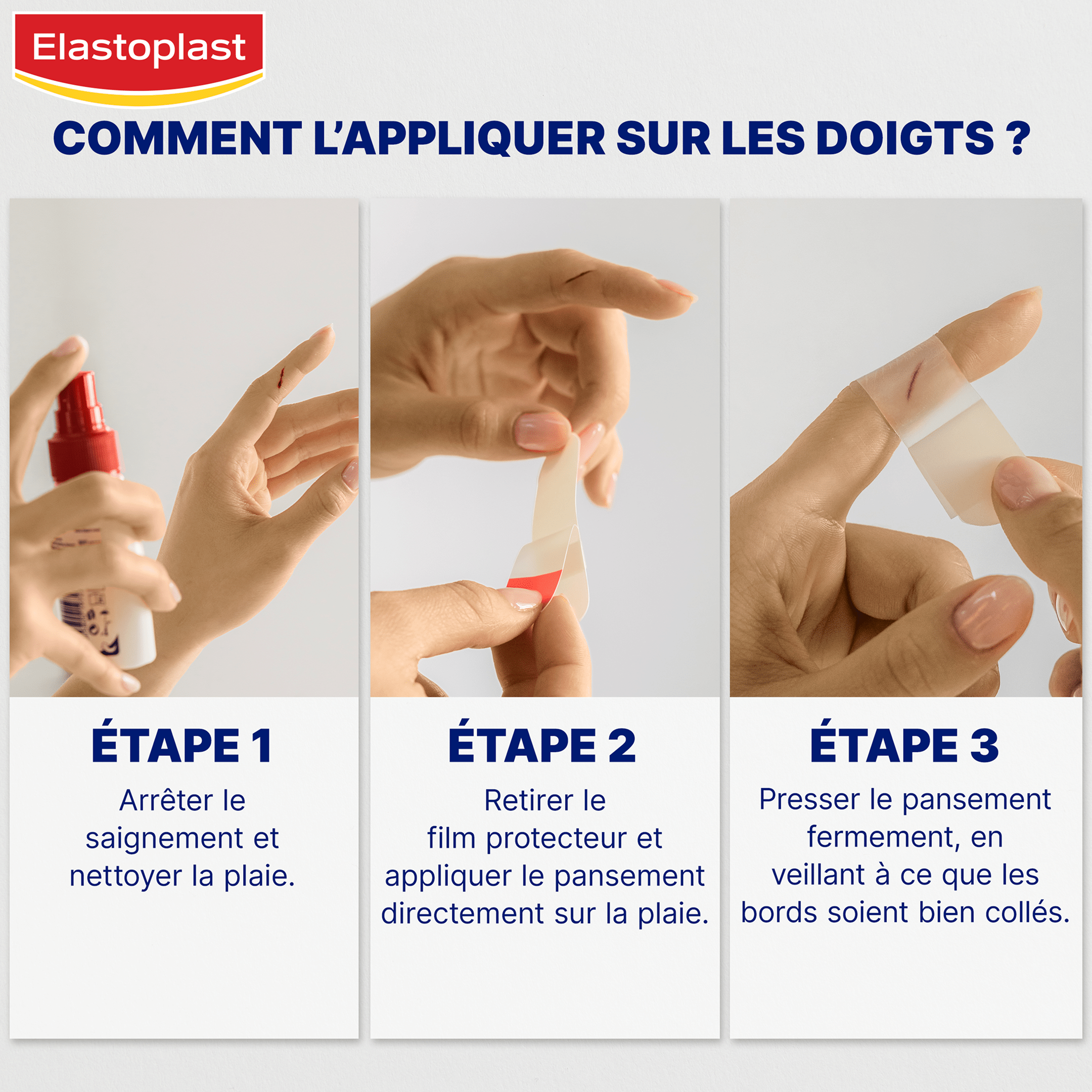 Infographie montrant comment appliquer les Pansements Hydrocolloïdes S d’Elastoplast