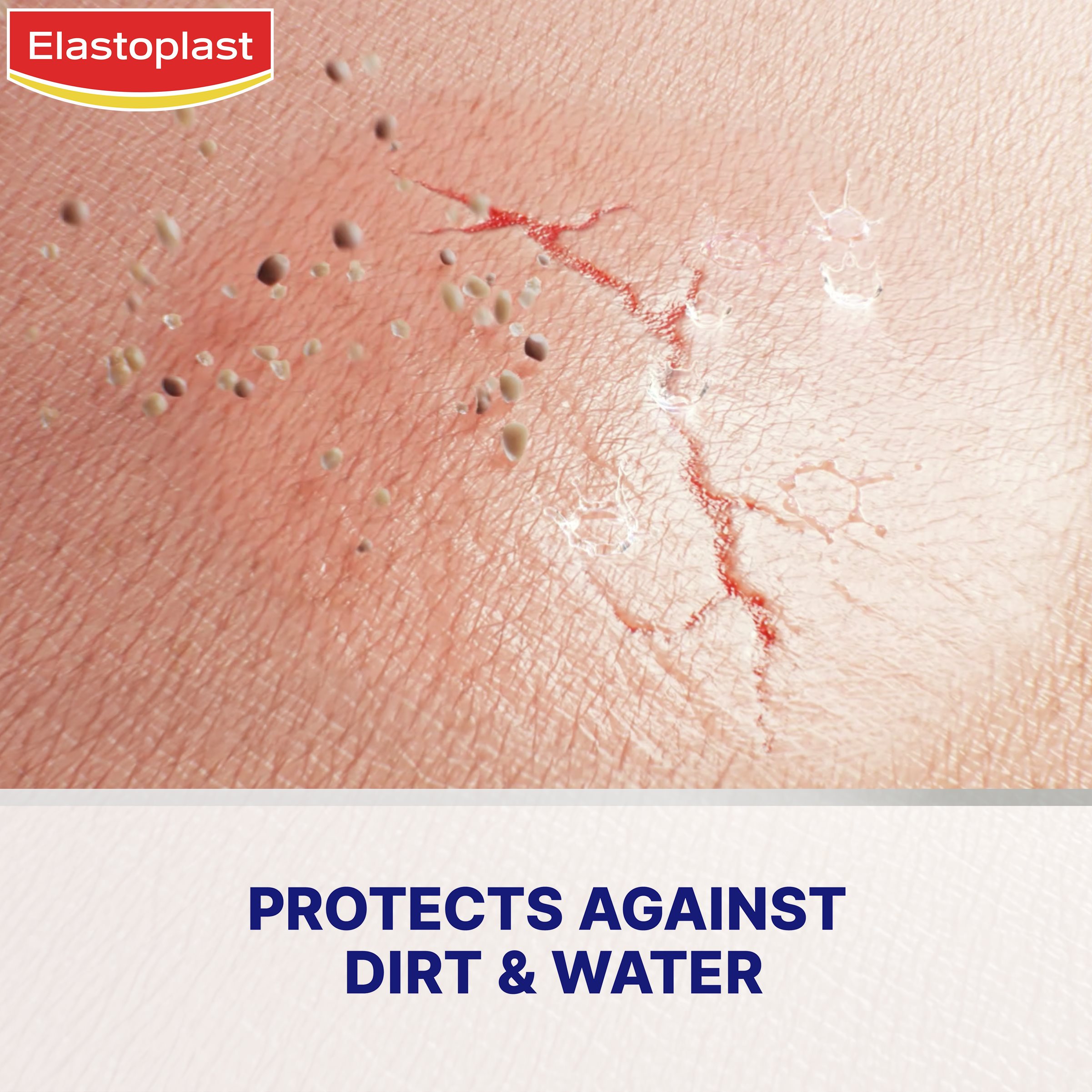 Infografía que muestra cómo el Hansaplast Second Skin Liquid Plaster ayuda a proteger las heridas de la suciedad y el agua