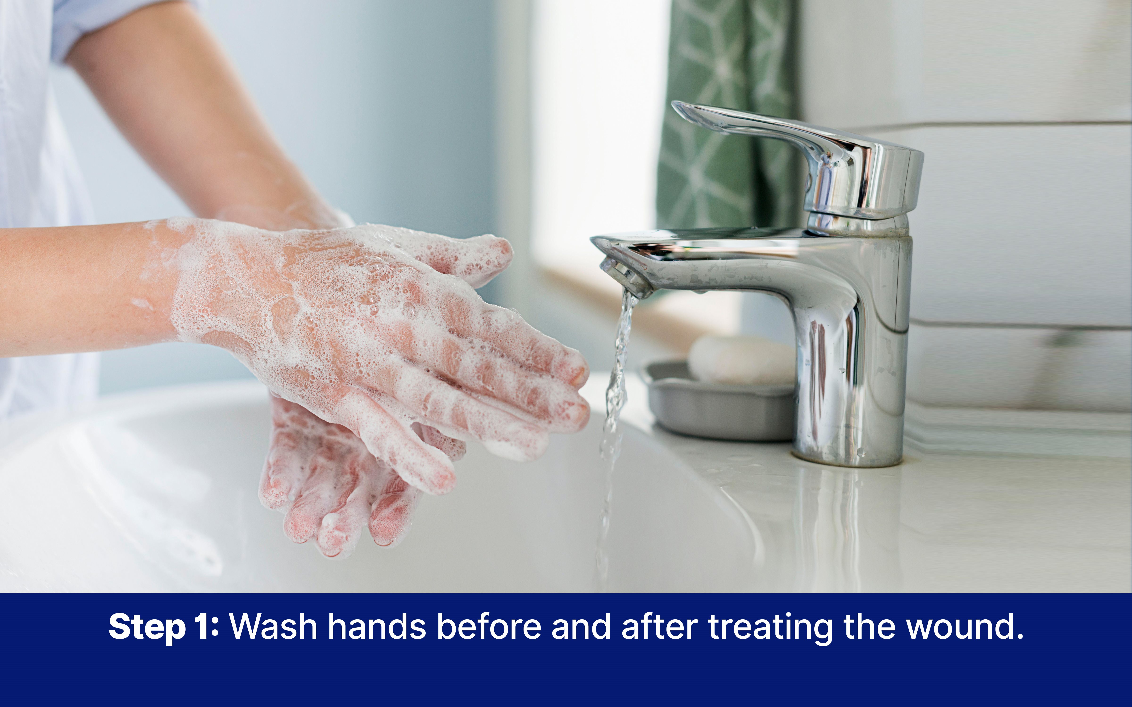 Gently cleaning the wound