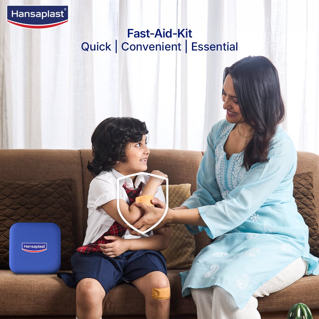 Hansaplast Fast Aid Kit for Wounds & Bruises | First Aid Kit | 9 Items - 38 Pieces | Emergency Medical Kit for Home, Office, Travel, Car, Sports, Outdoor, Multi-Use Pack for Cuts, Wounds & Injuries | Lightweight & Compact
