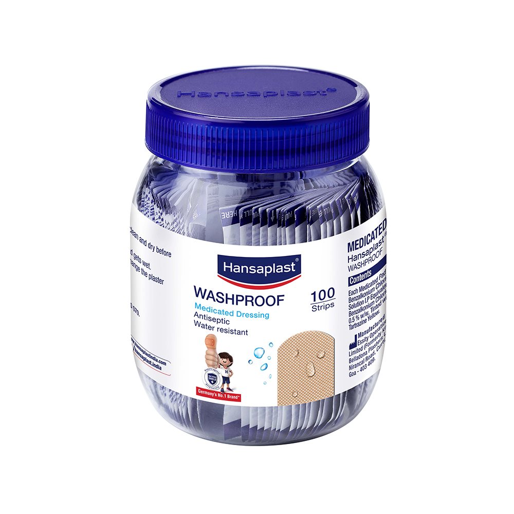 Hansaplast Washproof Plaster 100 Strips Jar