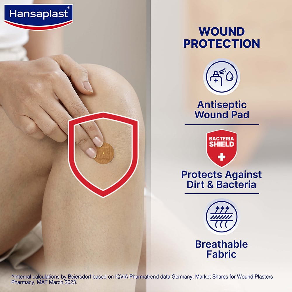 Hansaplast Antiseptic Spot Bandage for Small Cuts & Wounds | Breathable fabric | First Aid | Protects Against Dirt and Bacteria | For Kids & Adults