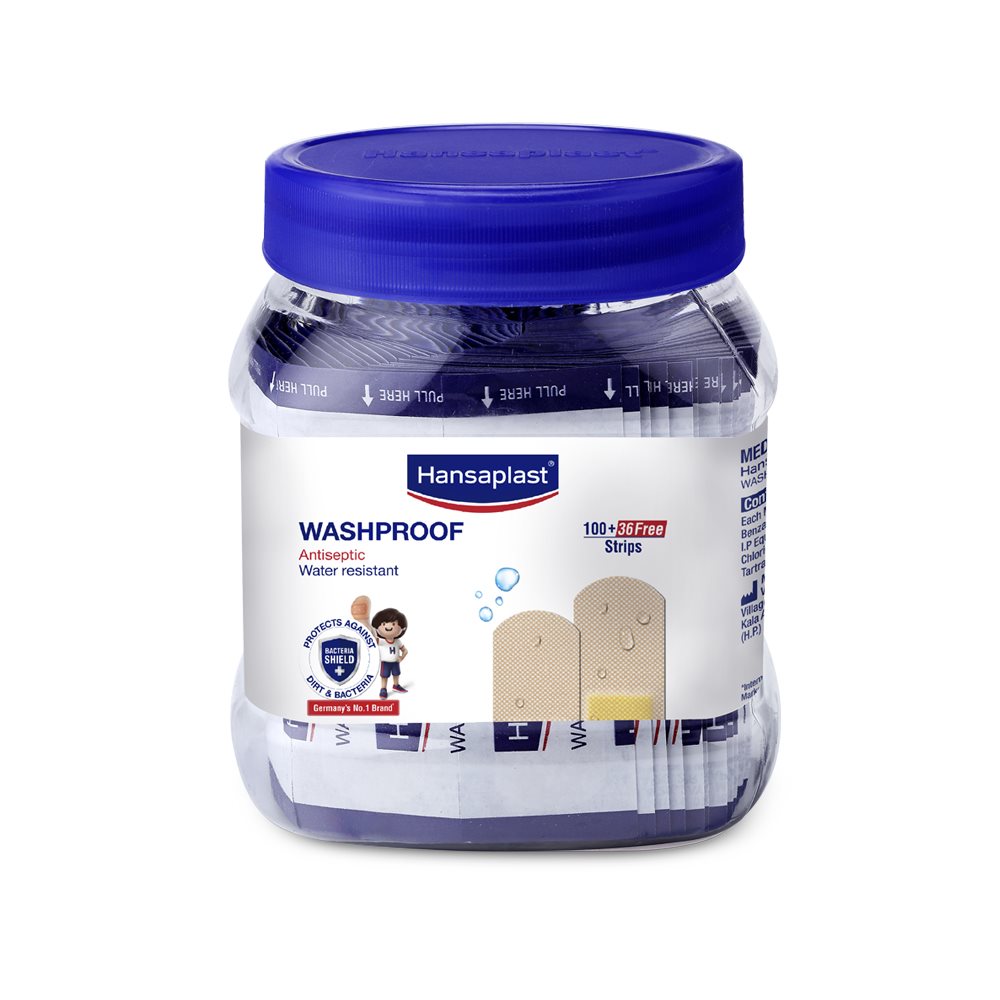 Hansaplast Washproof Plaster 100+36 Strips Jar