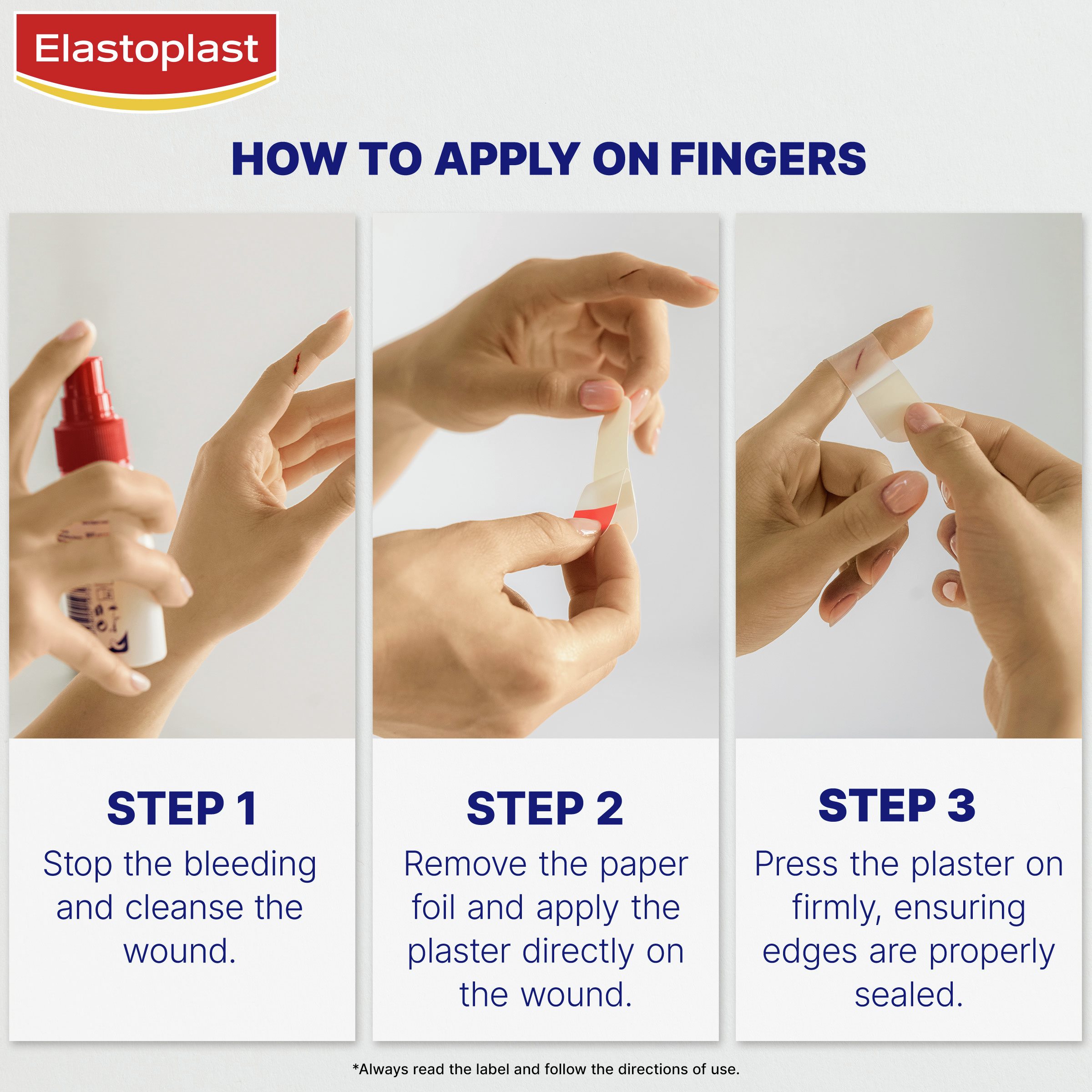 Infographic showing how to apply Elastoplast Hydrocolloid Plasters S